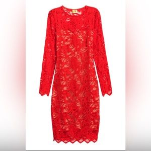 NEW Fitted Knee Length Bright Red Lace Dress in Size 6. Never worn.